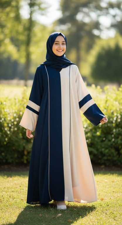 Kids Color Blocked Abaya with Two Tone Design